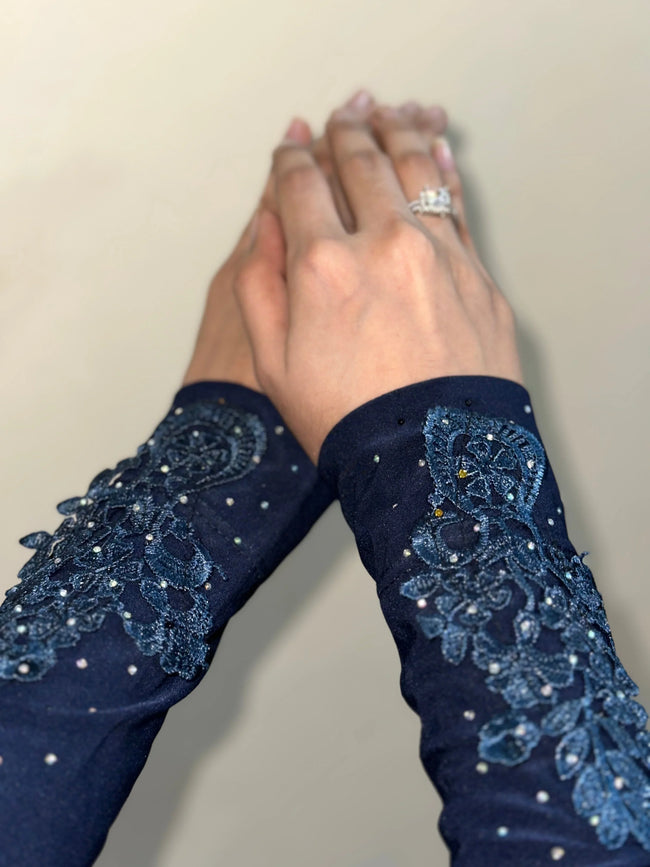 Navy Blue Embellished Sleeves Main Image