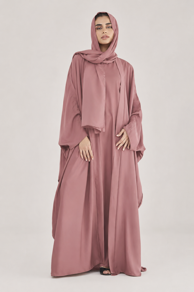 Dusty rose upper abaya for women with loose flowing fit Hover Image