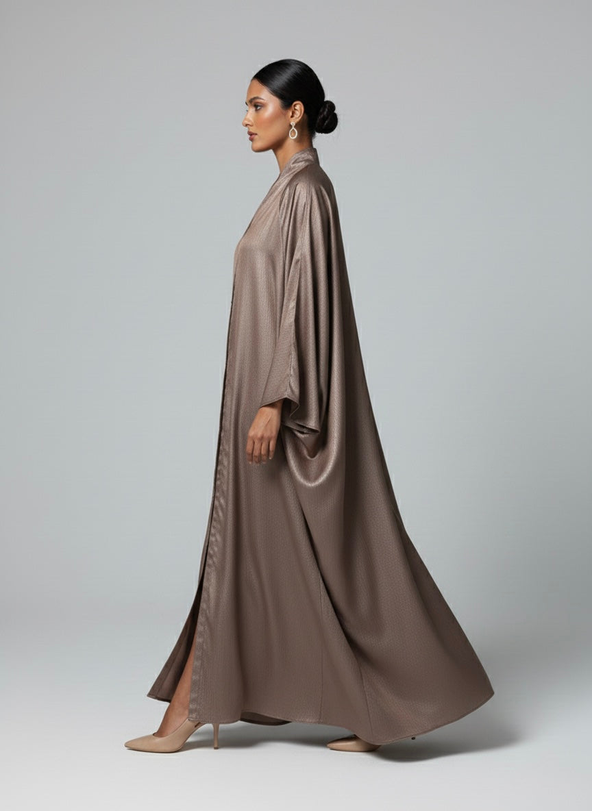 Elegant Metallic Brown Flowing Abaya – Button Front Modest Outerwear - Razia Hijab