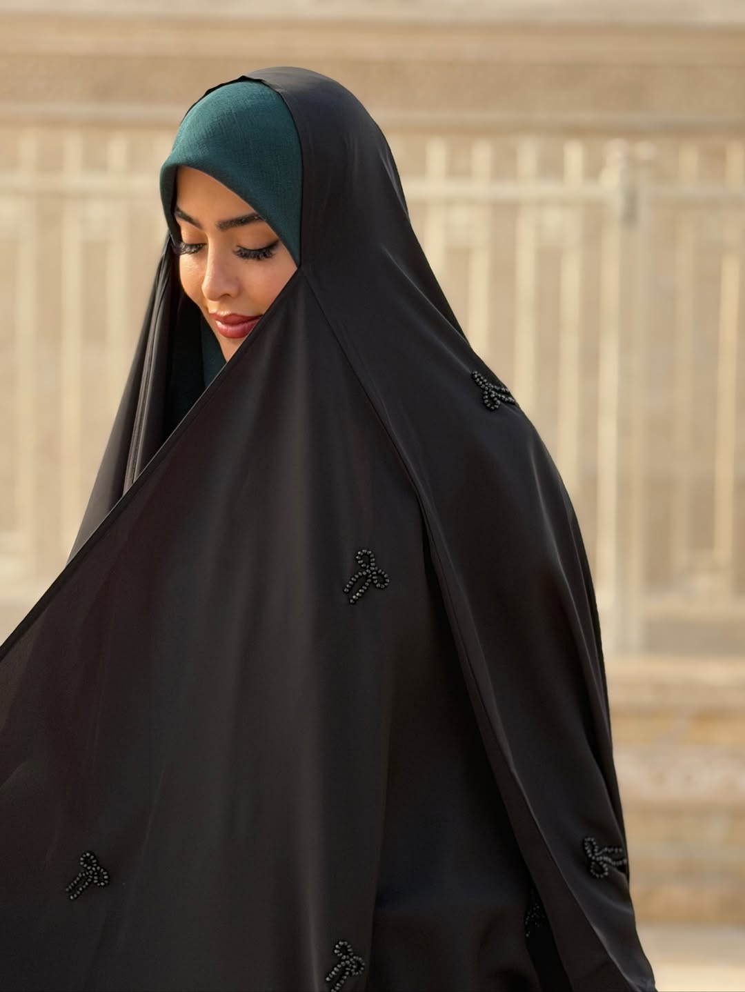 Premium Irani Handwork Abaya | Bow Embellished | - Razia Hijab