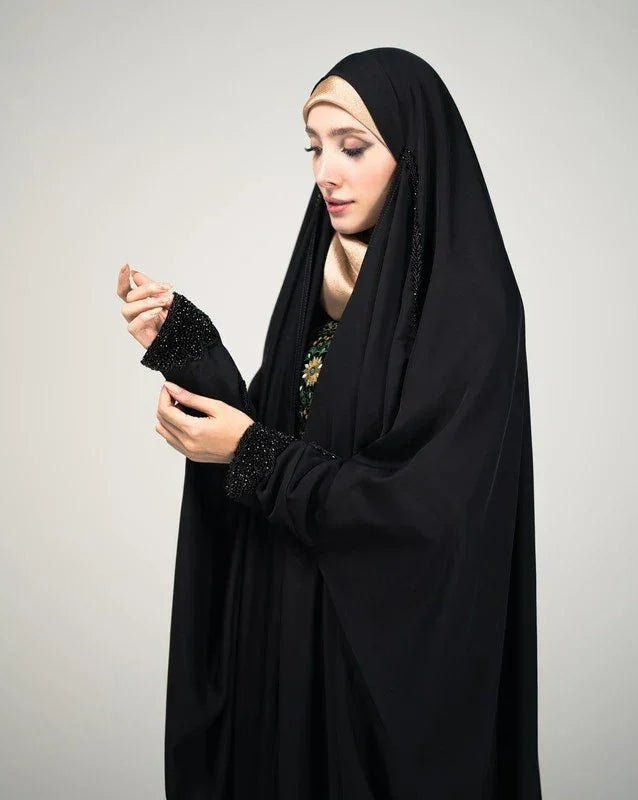 Iraqi abaya stonework detailing - Razia Hijab Hover Image