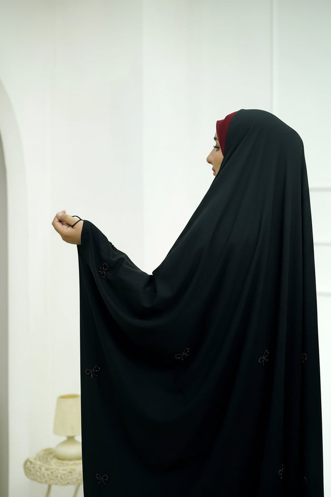 Iranian Abaya Black on Black Handwork Bow Main Image