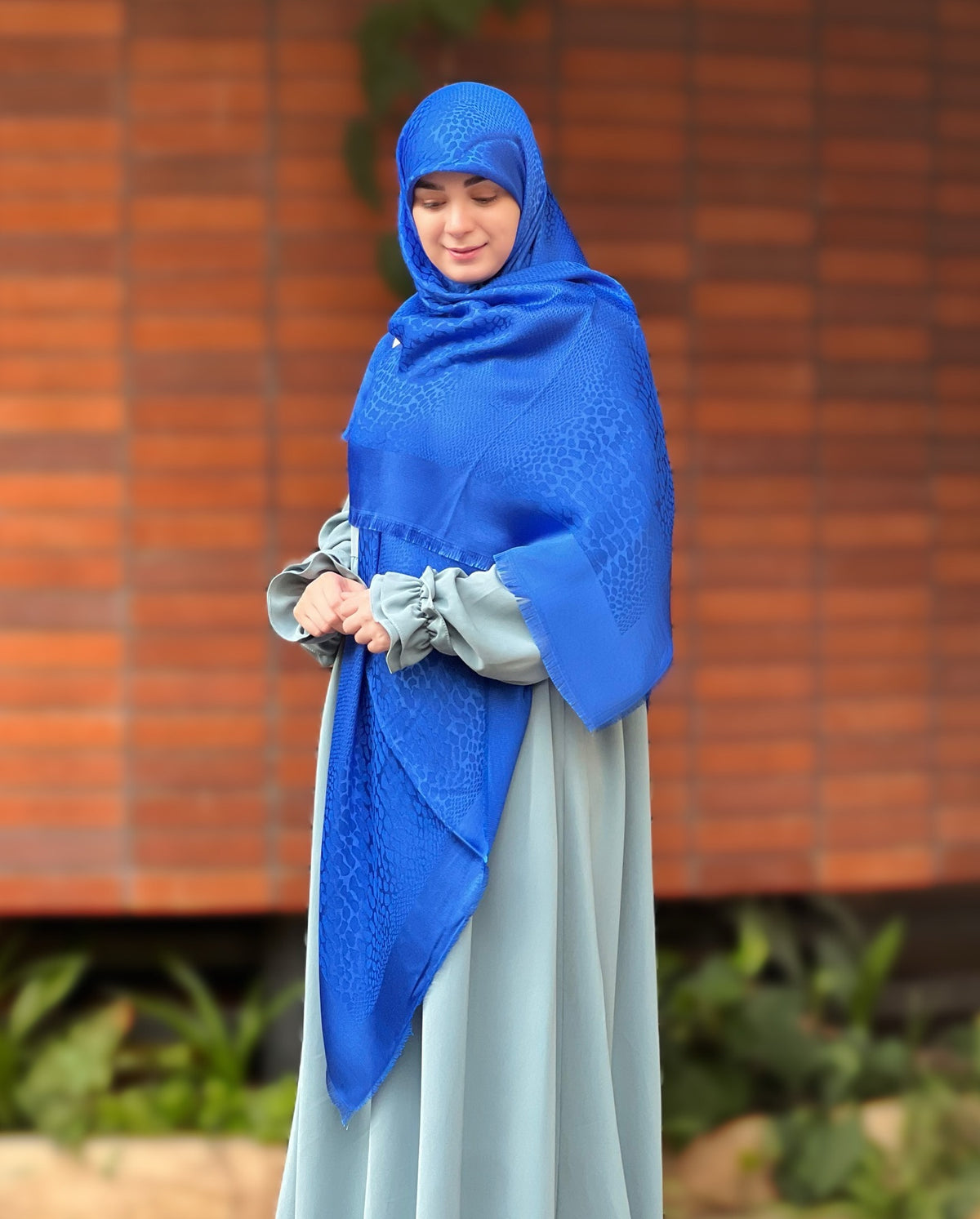Irani Square Hijab – Royal Blue Textured Scarf