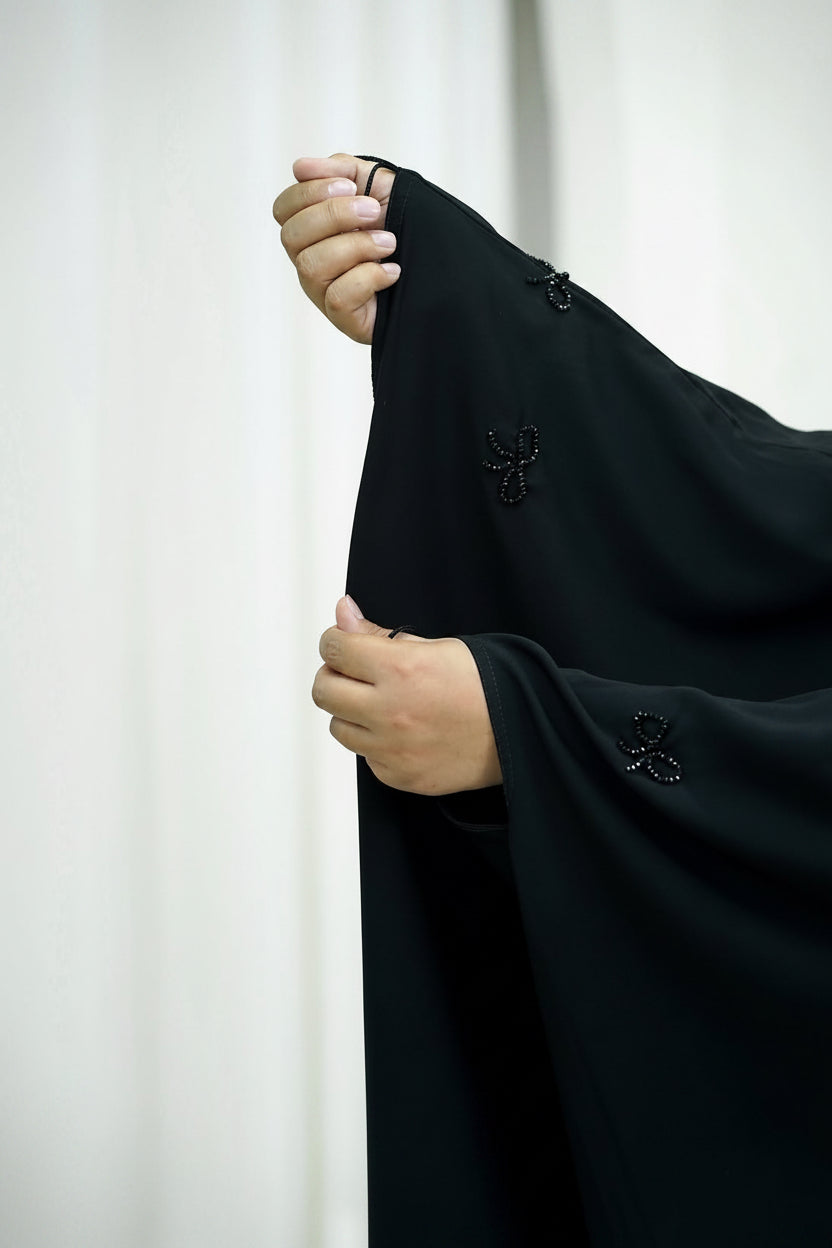 Iranian Abaya Black on Black Handwork Bow
