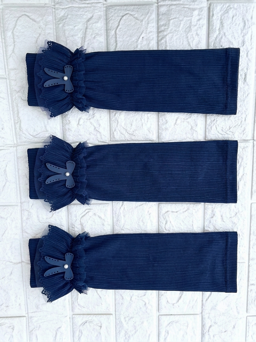 Premium Navy Blue Pleated Fancy Sleeve