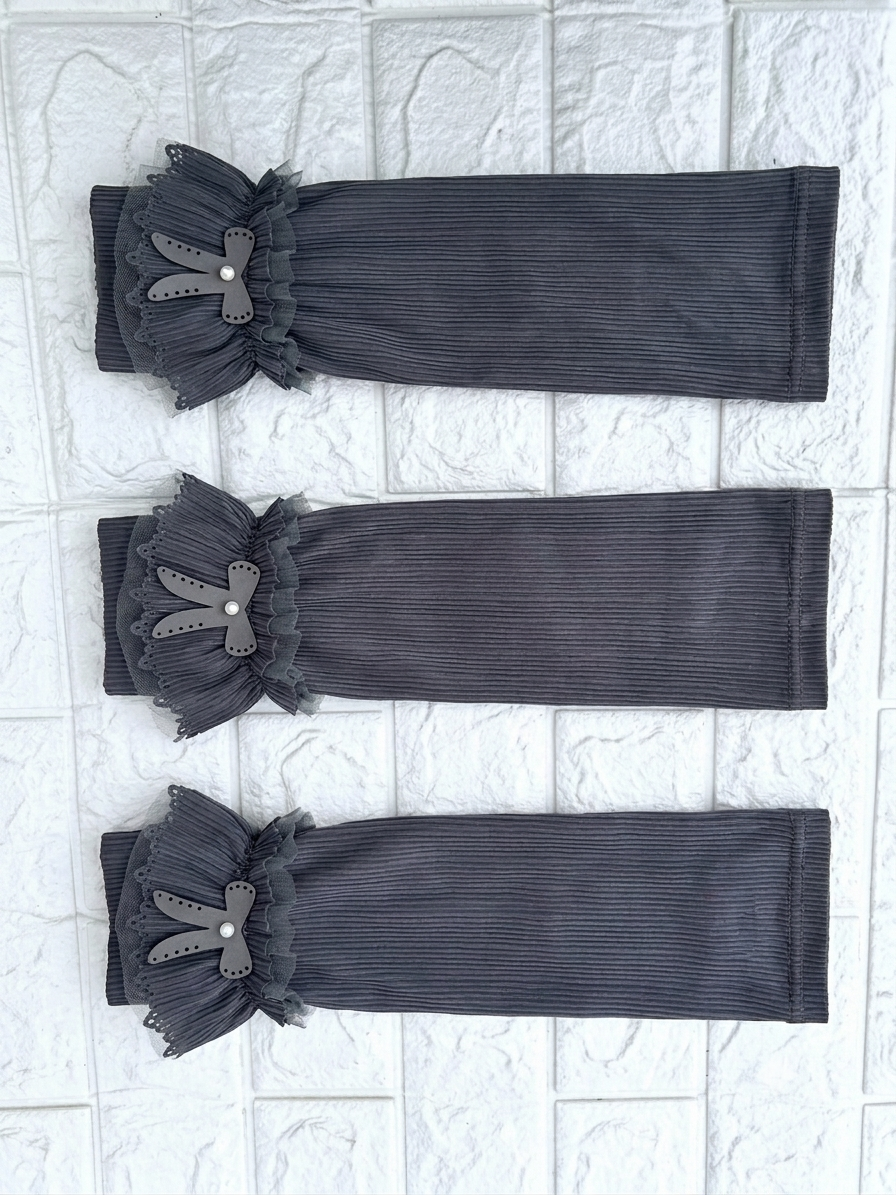 Premium Iranian Pleated Arm Sleeves with Bow – Elegant Modest Hijab Sleeves | Grey