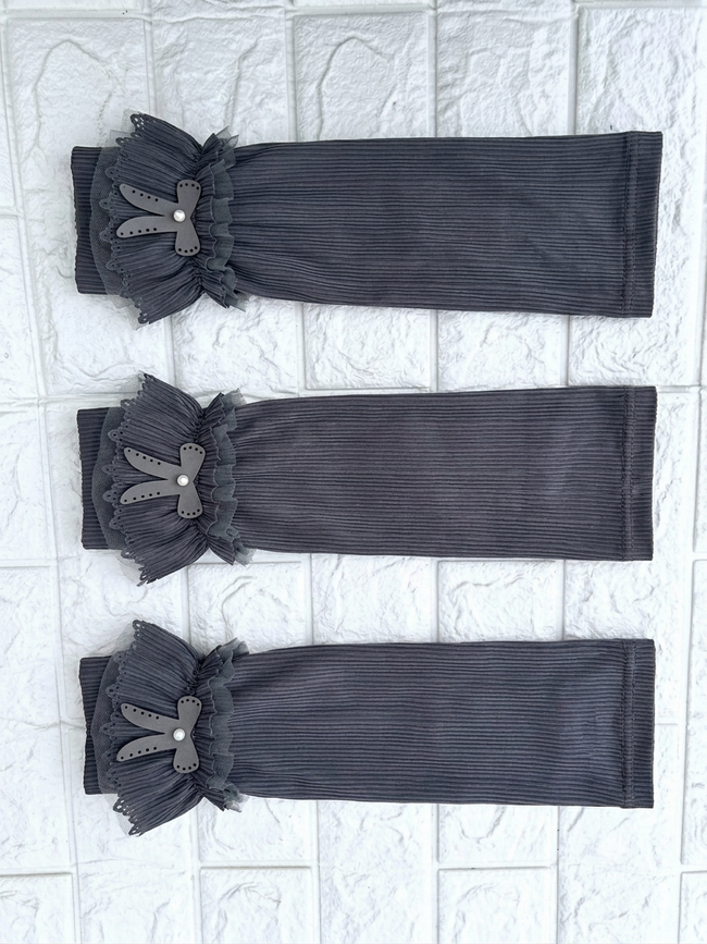 Premium Iranian Pleated Arm Sleeves with Bow – Elegant Modest Hijab Sleeves | Grey Main Image
