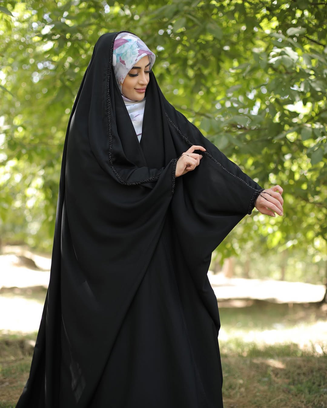 Irani Black Dori Abaya with Black Pearls