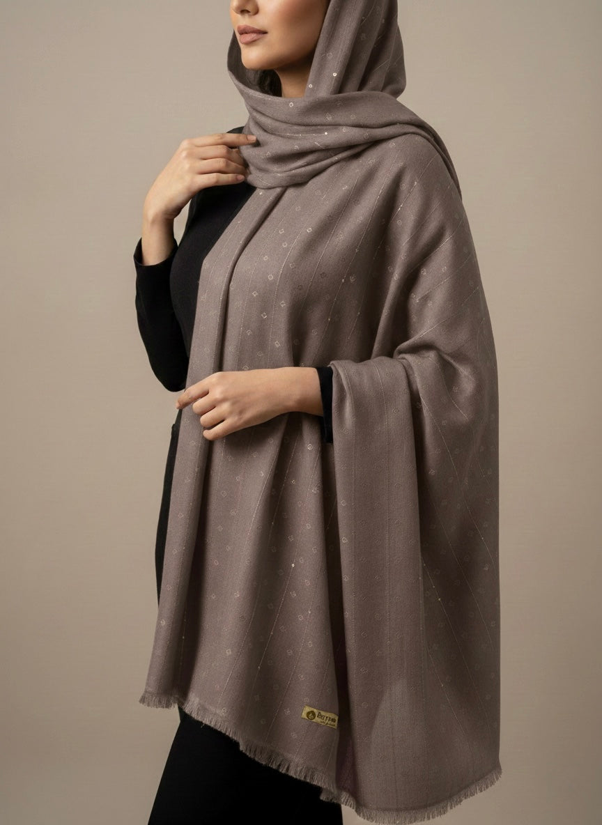 Luxury Taupe Textured Hijab Shawl with Shimmer Accents - Razia Hijab