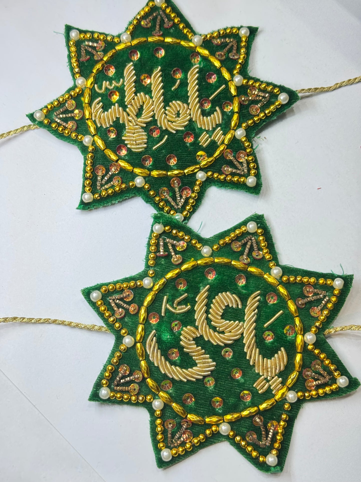 Handmade Green Velvet Imam Zamin – Gold Embroidery, Beads & Pearls for Nikah & Weddings
