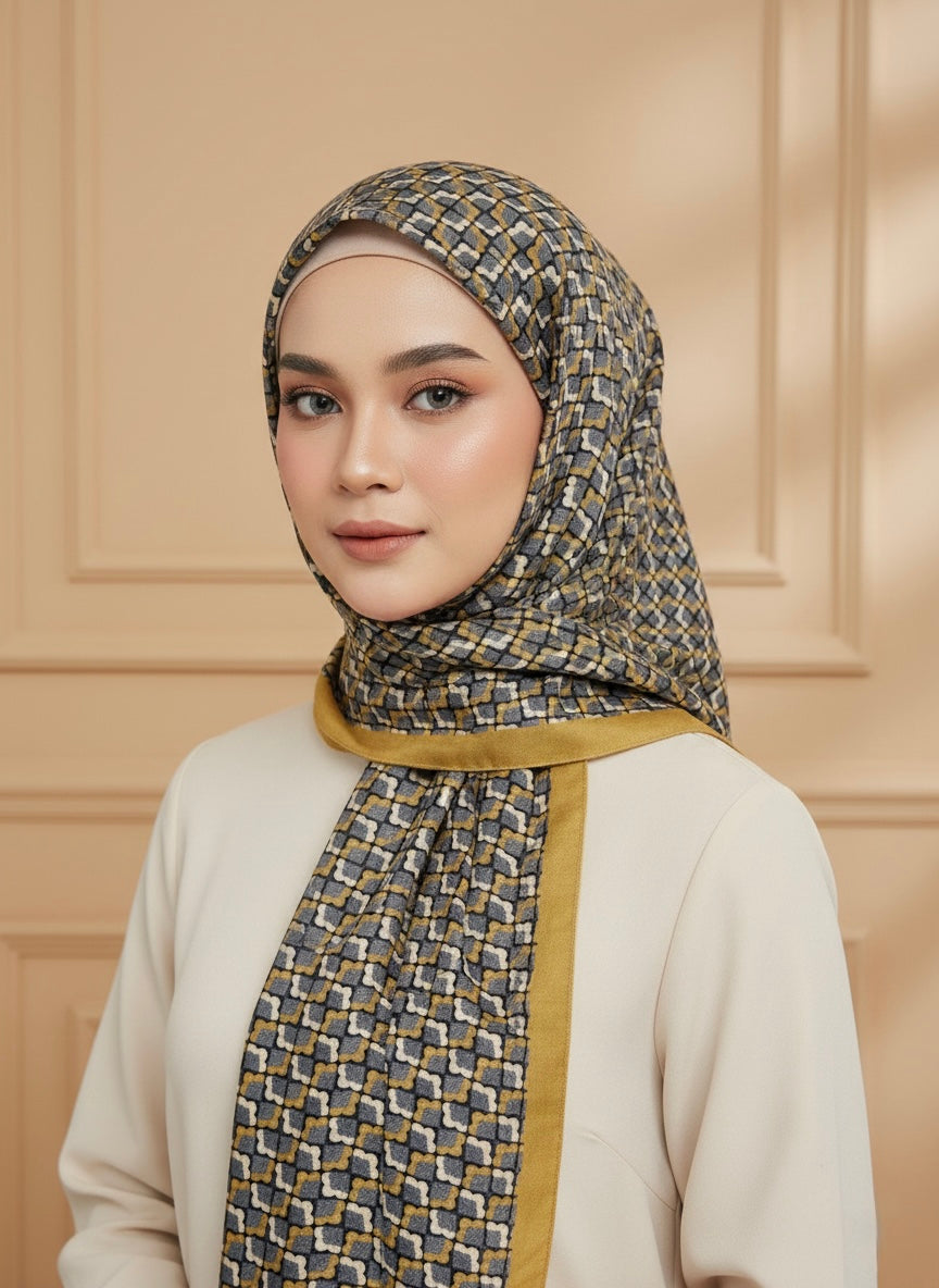Premium Geometric Mosaic Lawn Hijab - Razia Hijab
