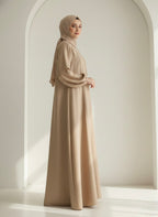 Elegant Golden Modest Abaya with Front Button Detail & Balloon Sleeves - Razia Hijab