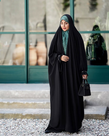 Iraqi Black Abaya – Original Nida Fabric with Handwork Sleeves