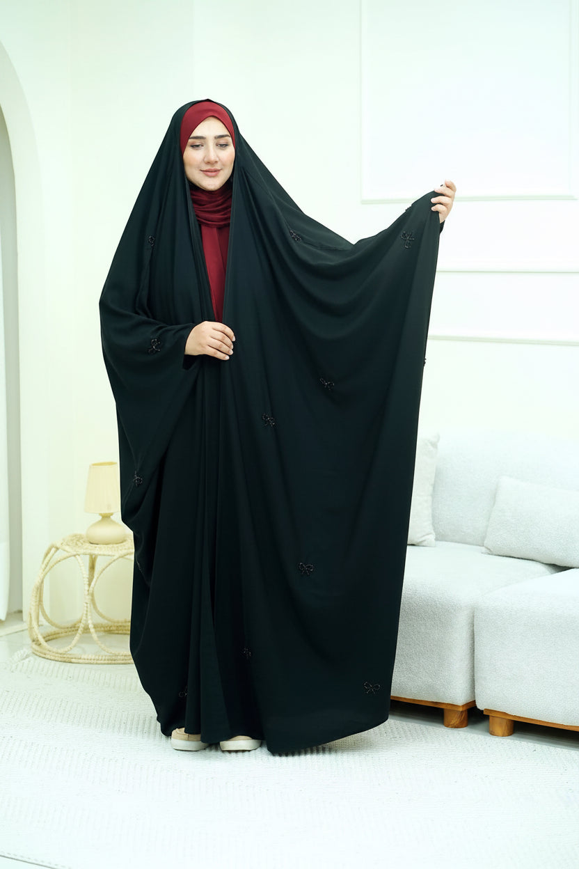 Iranian Abaya Black on Black Handwork Bow