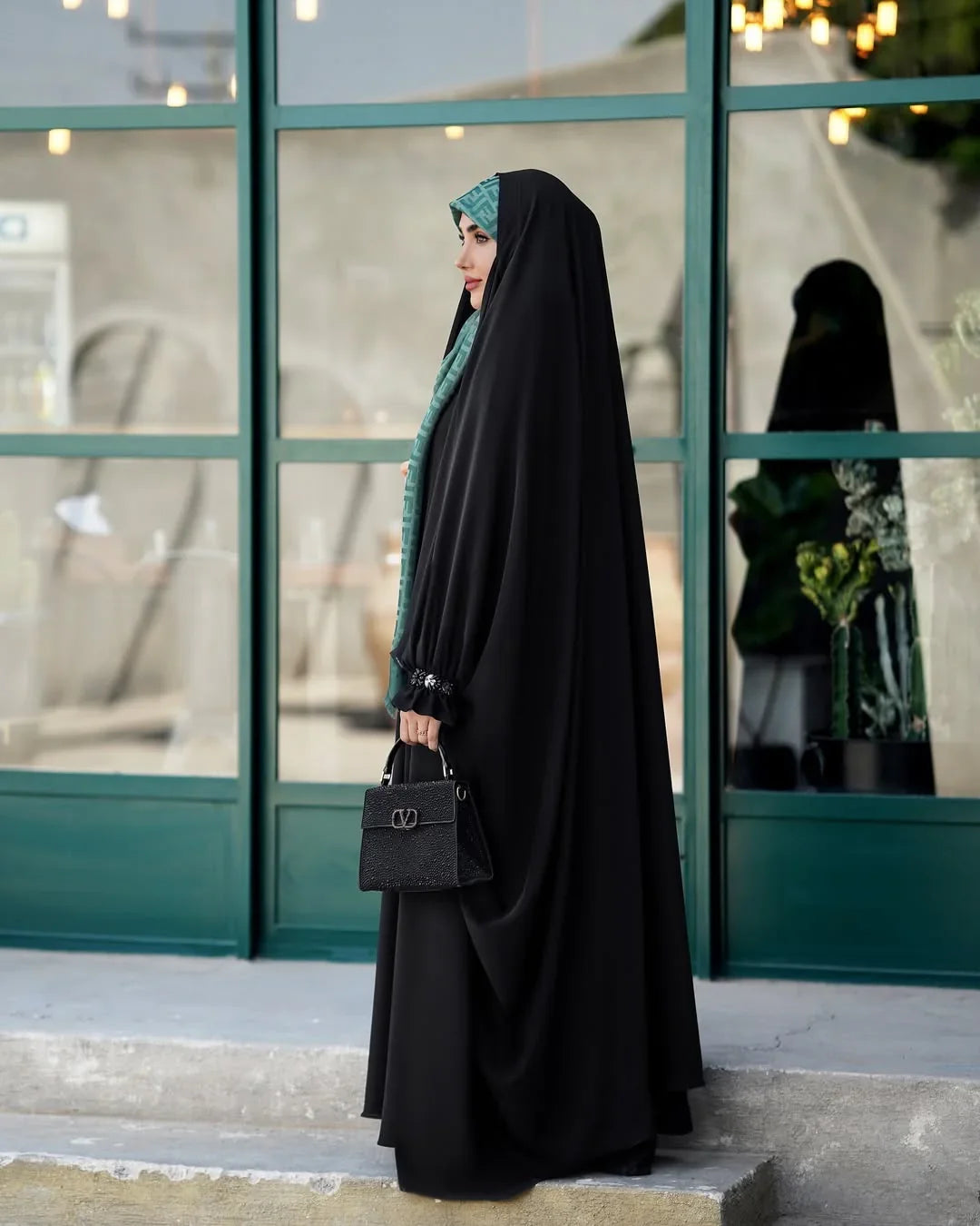 Iraqi Black Abaya – Original Nida Fabric with Handwork Sleeves - Razia Hijab