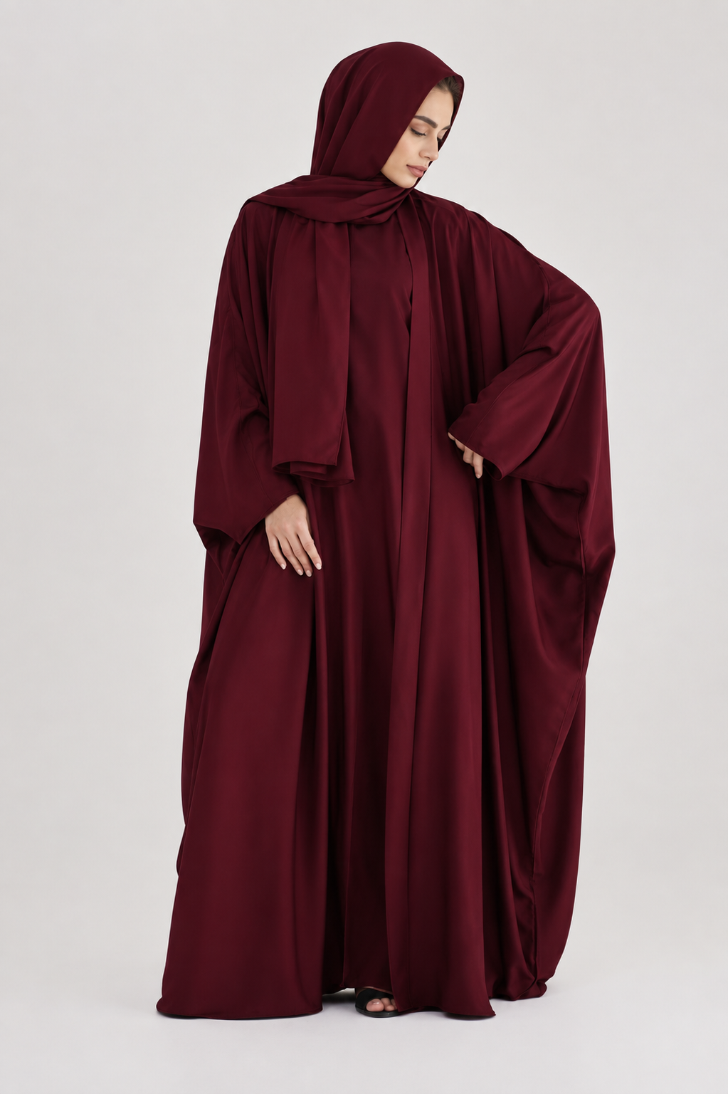 Burgundy Outer Abaya for Women | Elegant Modest Abaya