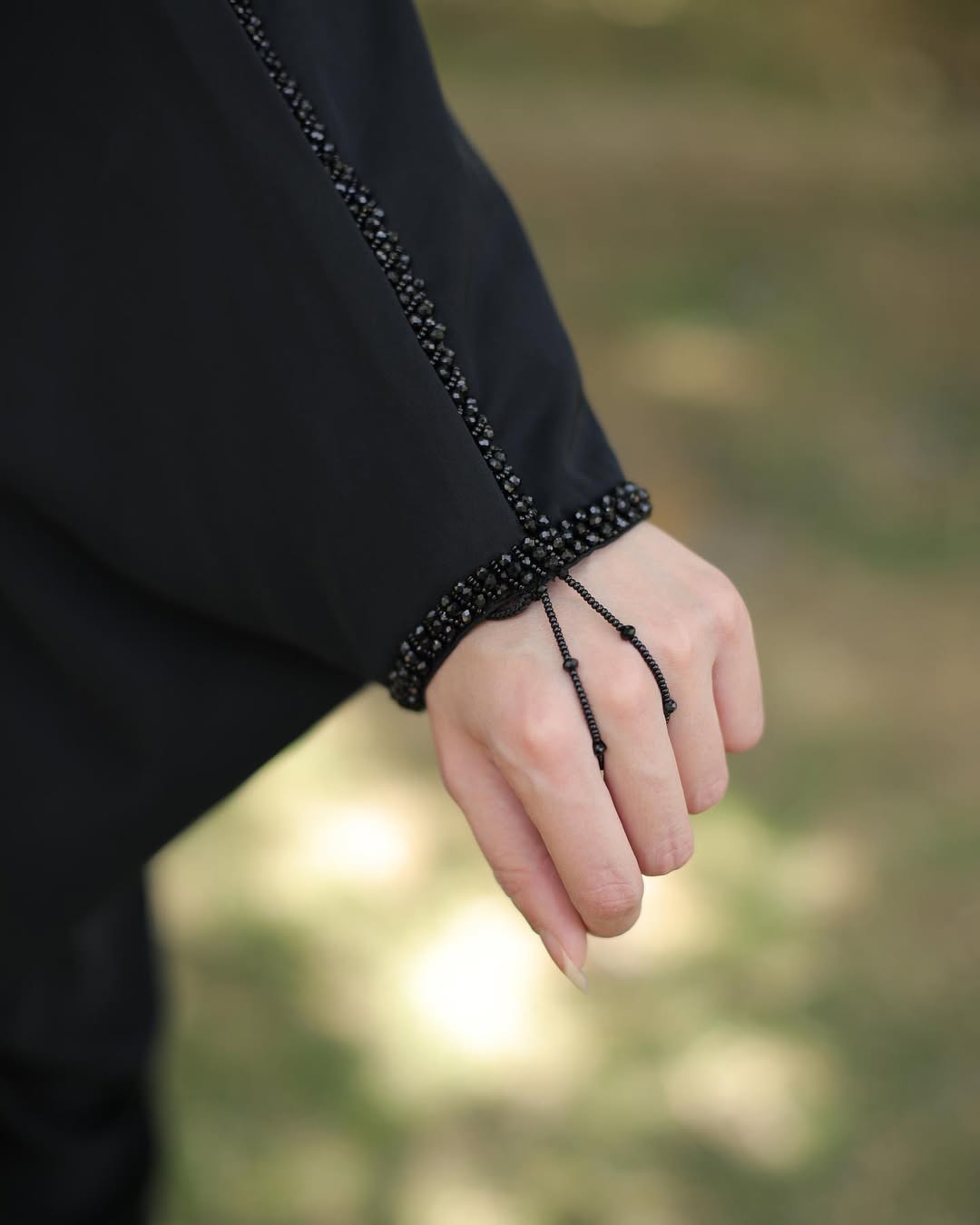 Irani Black Dori Abaya with Black Pearls