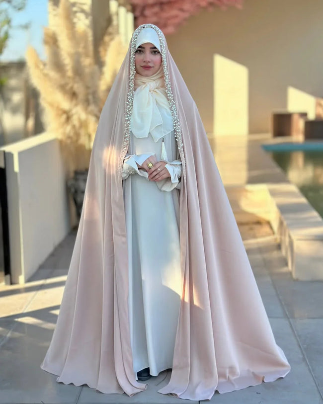 FESTIVE HANDWORK BRIDAL CHADOR (CREAM) - Razia Hijab Hover Image