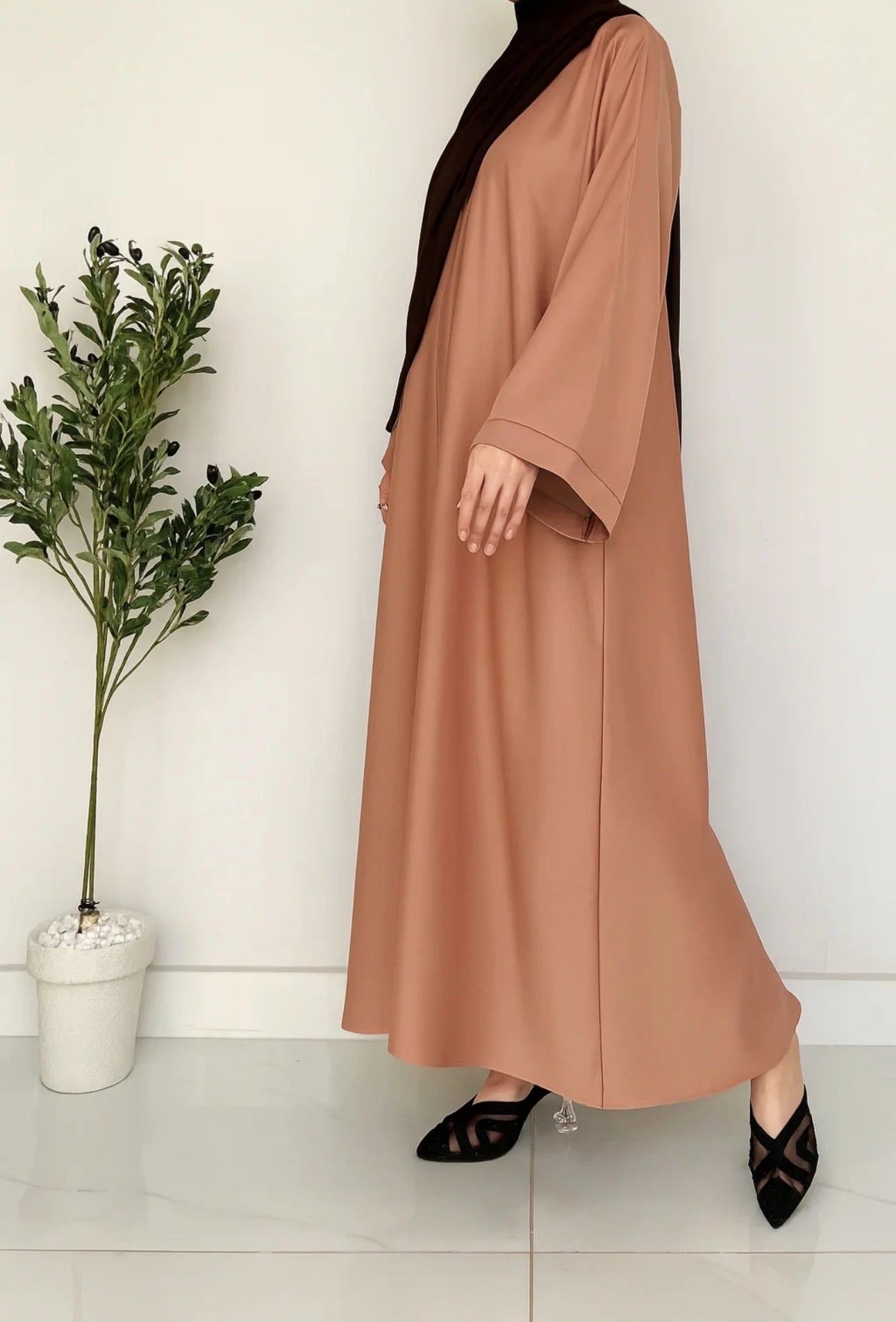 Everyday Front Open Abaya - Dusty peach