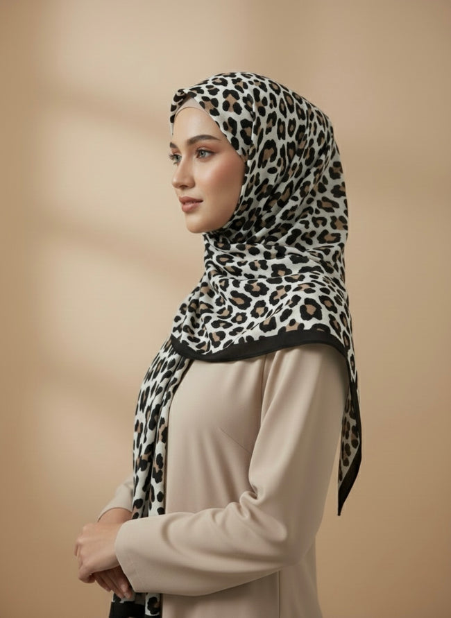 Premium Leopard Print Lawn Hijab - Razia Hijab Hover Image