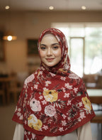 Premium Pleated Maroon Floral Lawn Hijab - Razia Hijab