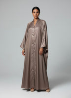 Elegant Metallic Brown Flowing Abaya – Button Front Modest Outerwear - Razia Hijab