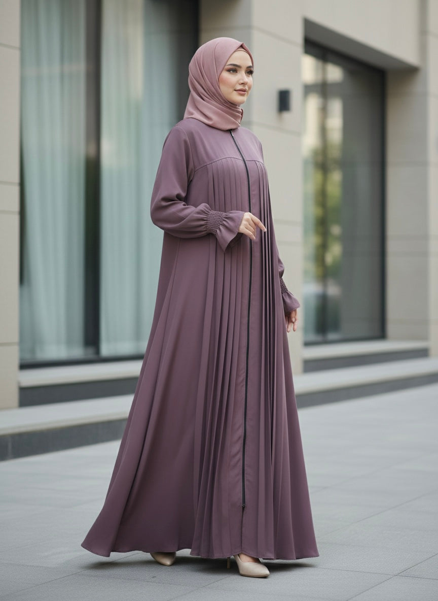 Amara Pleated Executive Abaya – Dusty Mauve - Razia Hijab