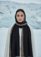 Chic Black Hijab with Leopard Print Border – Luxury Winter Edition Shawl - Razia Hijab
