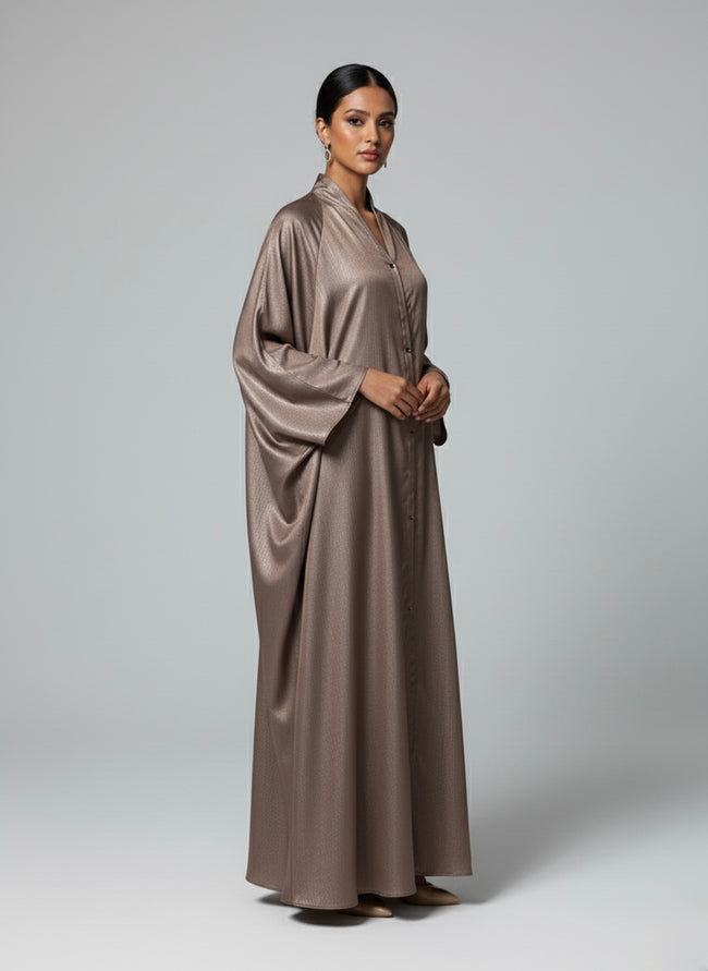 Elegant Metallic Brown Flowing Abaya – Button Front Modest Outerwear Main Image