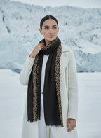 Chic Black Hijab with Leopard Print Border – Luxury Winter Edition Shawl - Razia Hijab