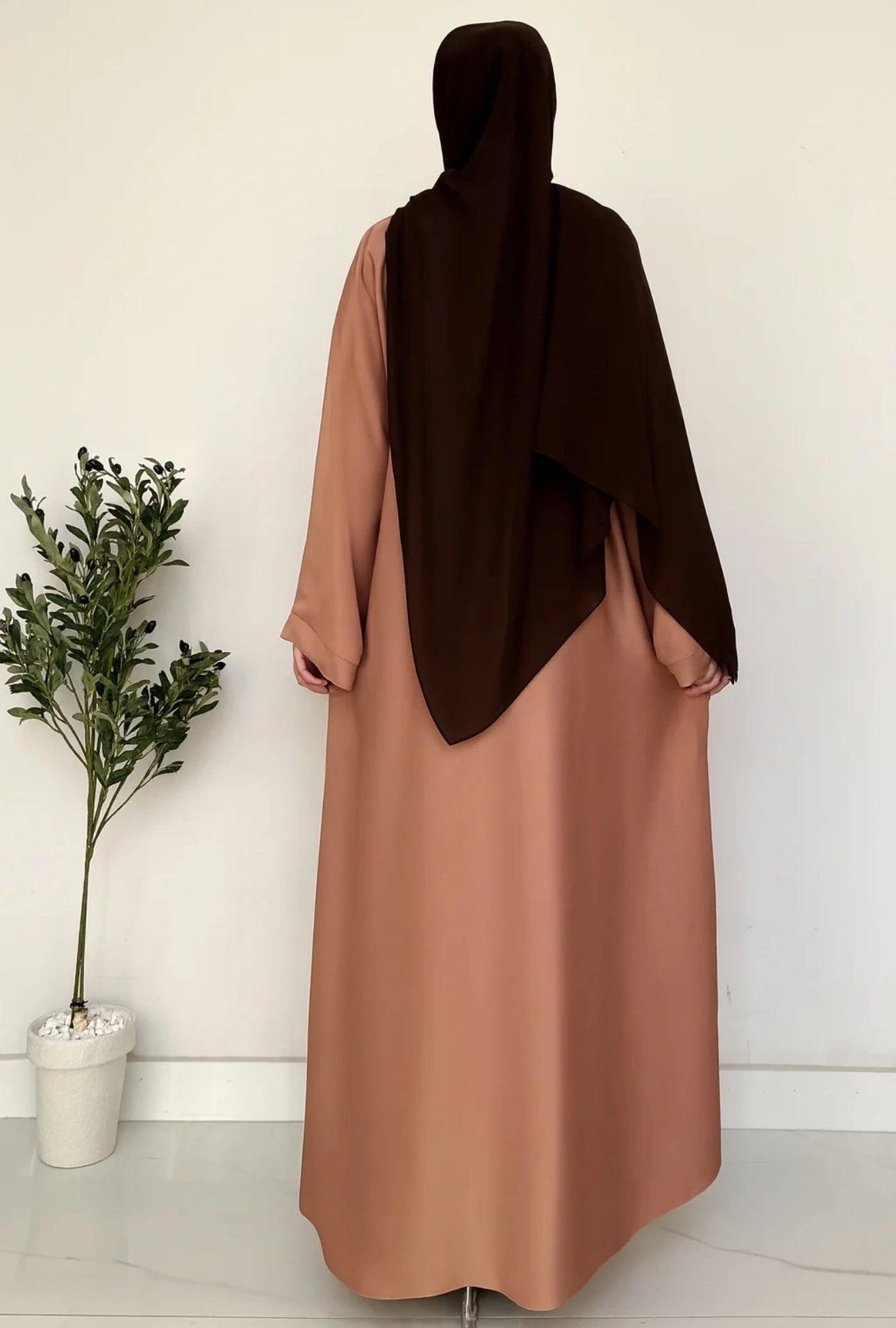 Everyday Front Open Abaya - Dusty peach