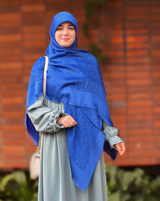 Irani Square Hijab – Royal Blue Textured Scarf Hover Image