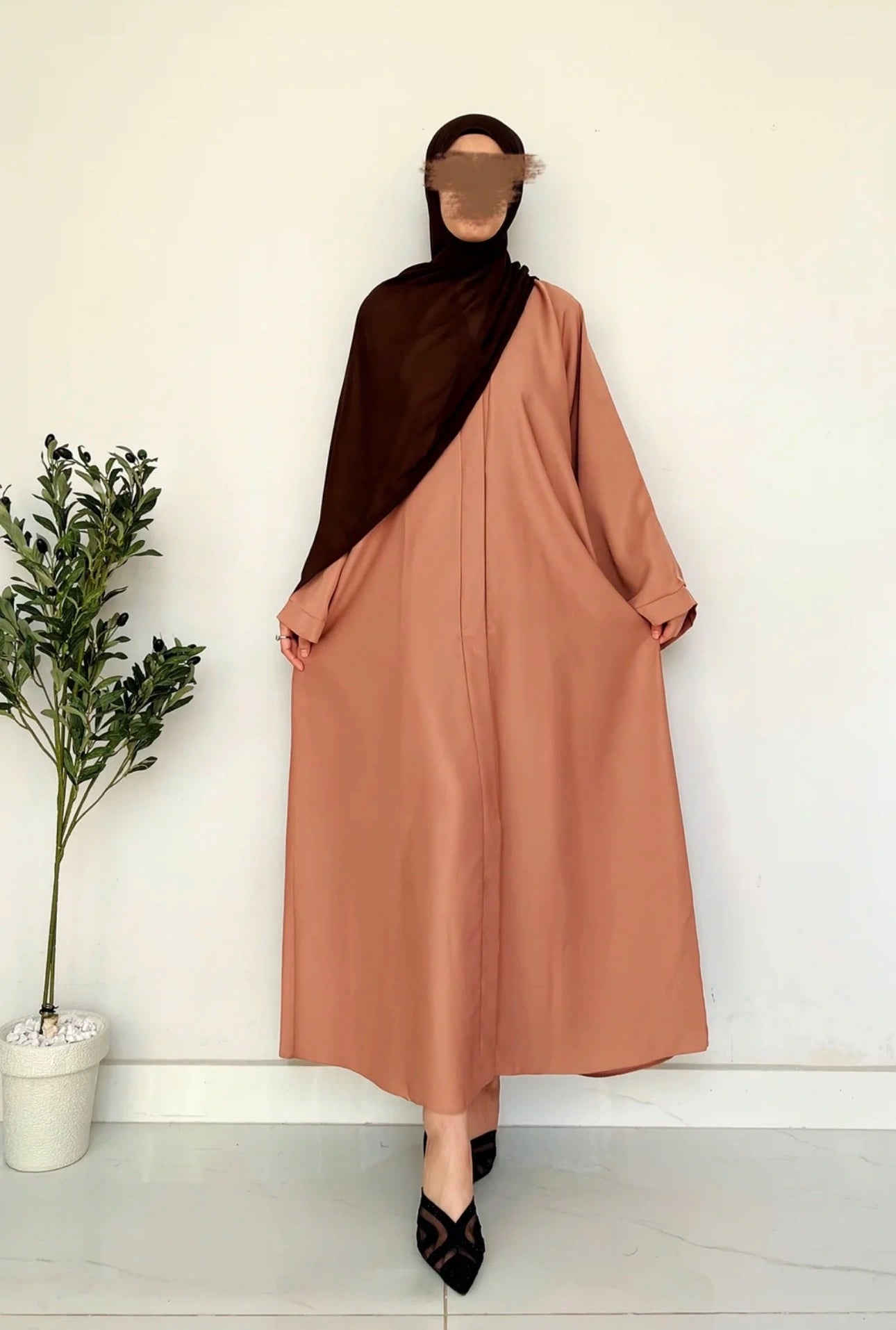 Everyday Front Open Abaya - Dusty peach
