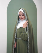 Festive Emerald Green Bridal Dress with Handwork Chador - Razia Hijab