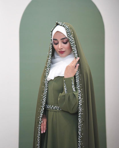 Festive Emerald Green Bridal Dress with Handwork Chador