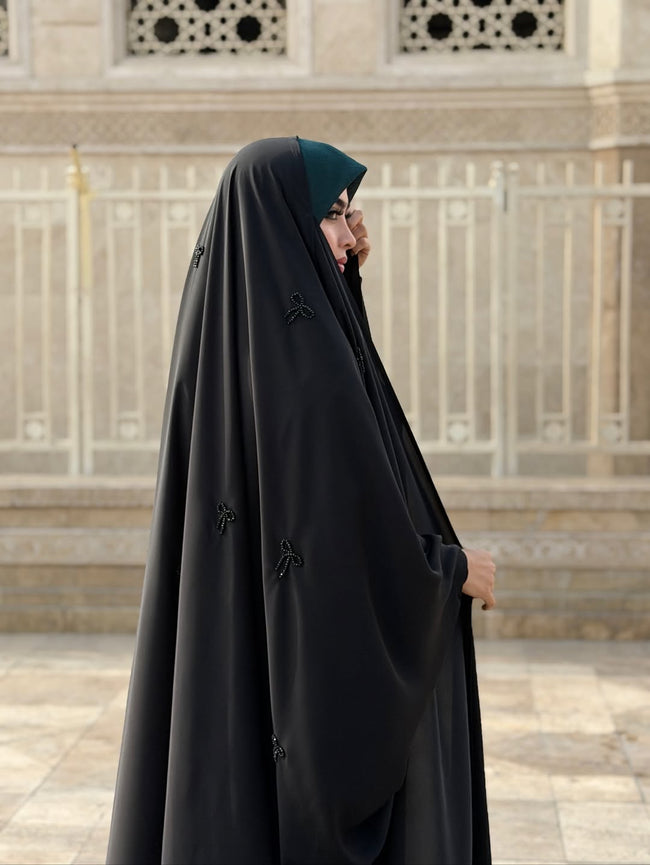 Premium Irani Handwork Abaya | Bow Embellished | Main Image