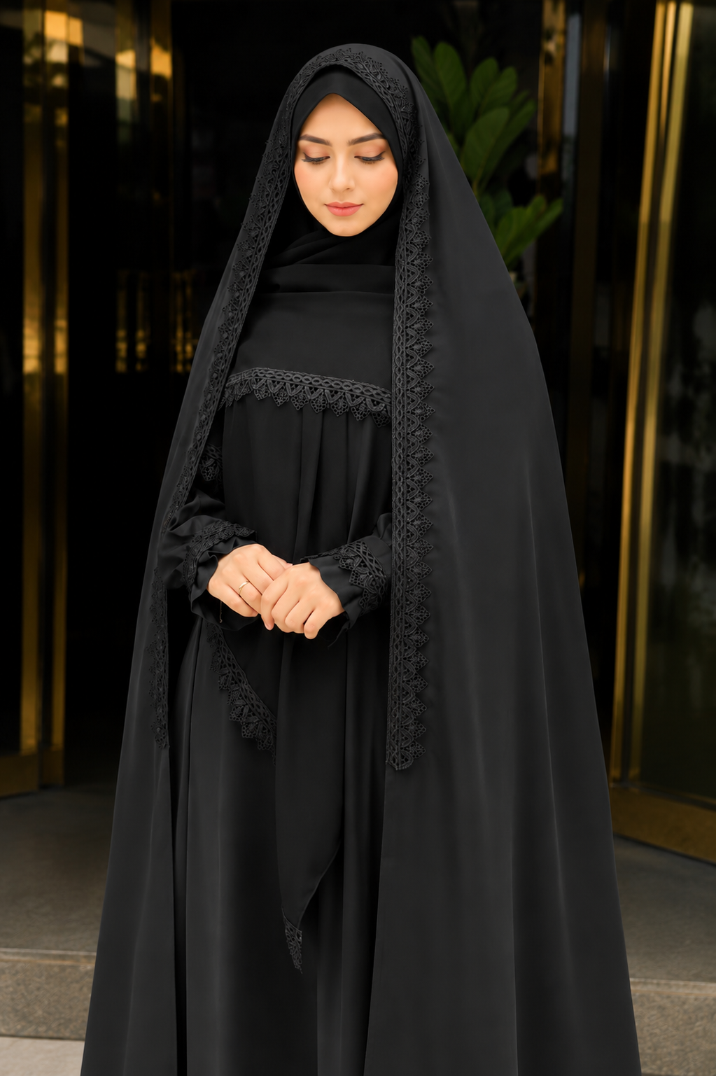 Iranian Premium Black Lace Work Chador