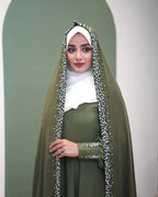 Festive Emerald Green Bridal Dress with Handwork Chador - Razia Hijab
