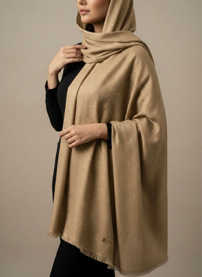 Premium Beige Shimmer Hijab Shawl – Textured - Razia Hijab Hover Image