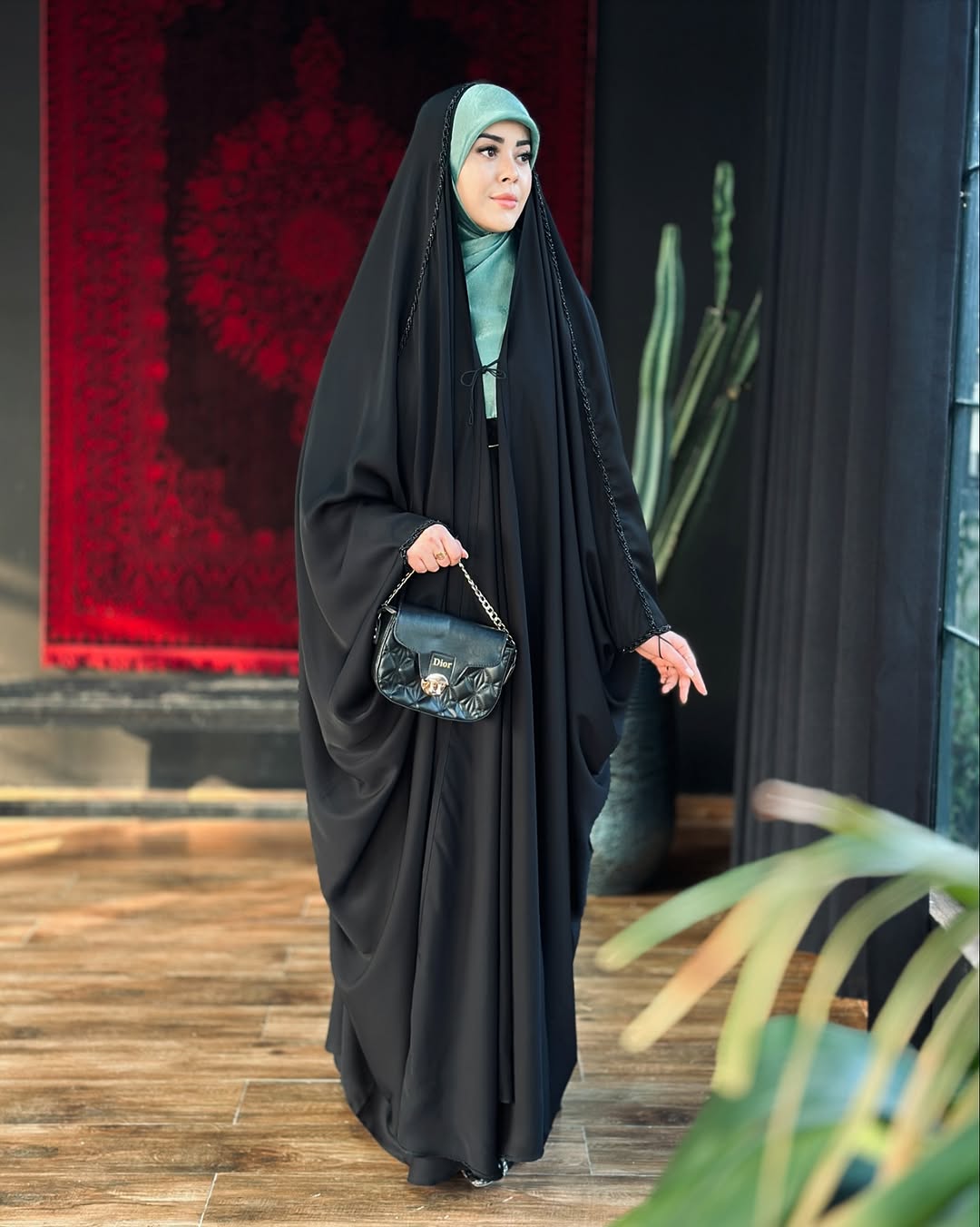 Elegant Black Irani Abaya – Front Open with Drawstring Sleeves