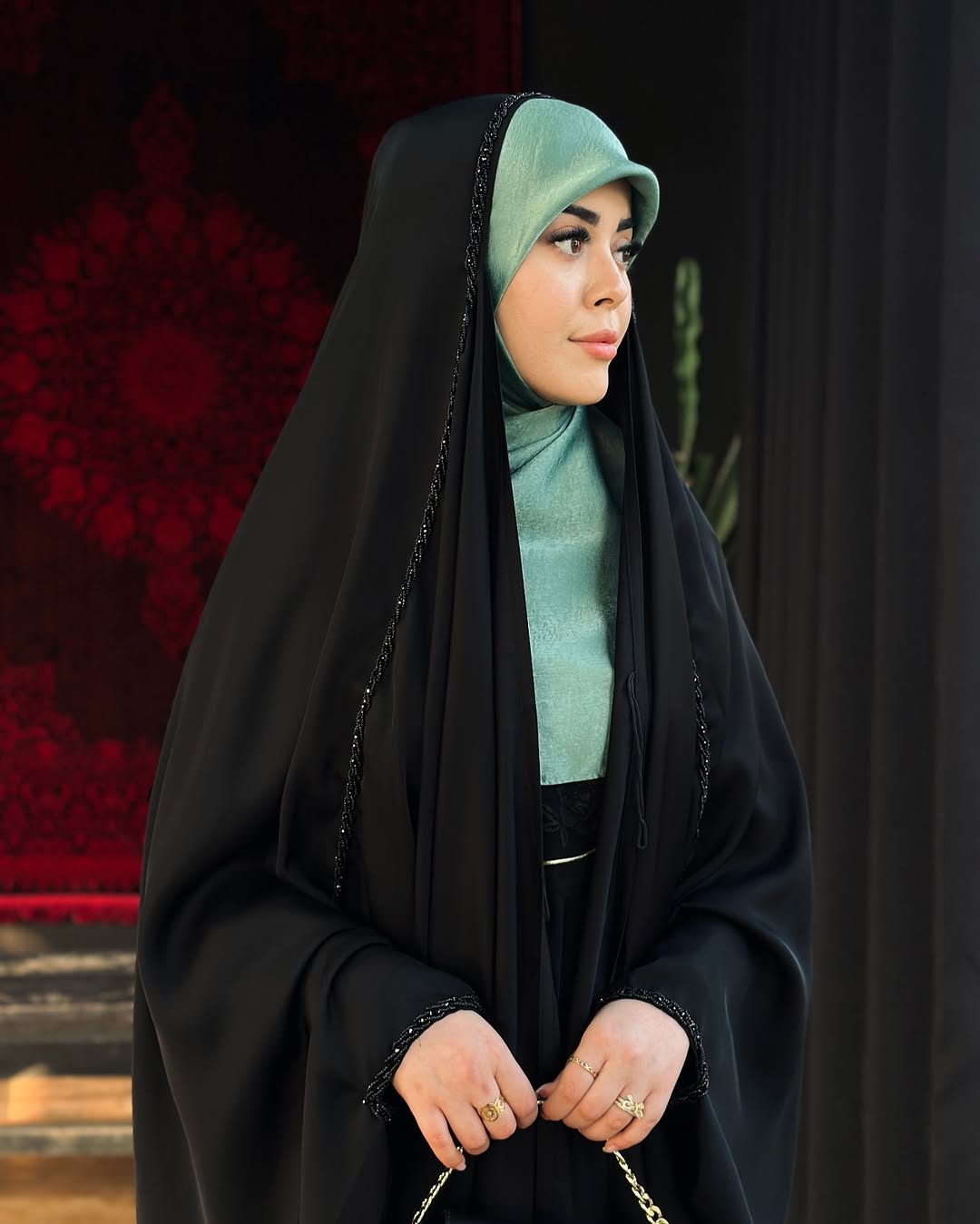 Elegant Black Irani Abaya – Front Open with Drawstring Sleeves