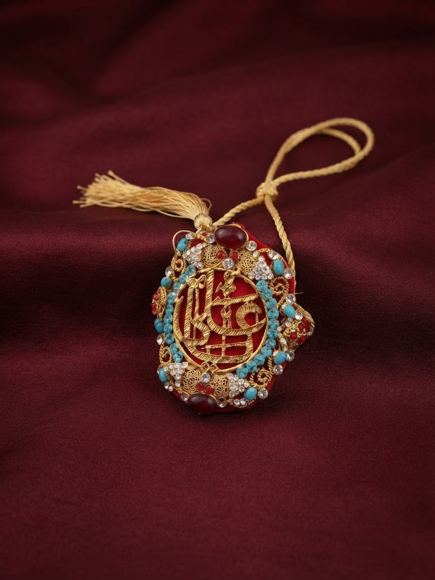 Premium Maroon Metal Imam e Zamin with Stone Work & Calligraphy