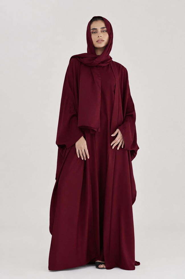Burgundy Outer Abaya for Women | Elegant Modest Abaya Main Image