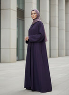 Elegant Deep Purple Pleated Abaya - Premium Nida Fabric - Razia Hijab