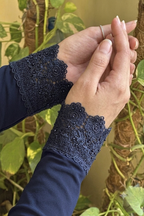 Premium Navy Blue Lace Cuff Arm Sleeves