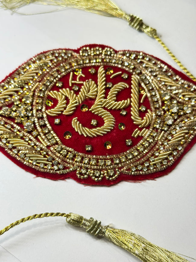 Luxury Red Velvet Imam Zamin with Golden Embroidery & Crystal Detailing Main Image