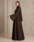 Elegant Embroidered Brown Abaya with Matching Hijab