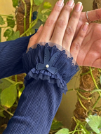 Premium Navy Blue Pleated Fancy Sleeve