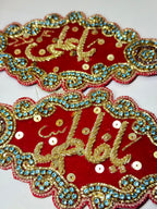 Premium Handcrafted Imam Zamin Pair – “Ya Ali” & “Ya Fatima” Velvet with Golden Embroidery - Razia Hijab