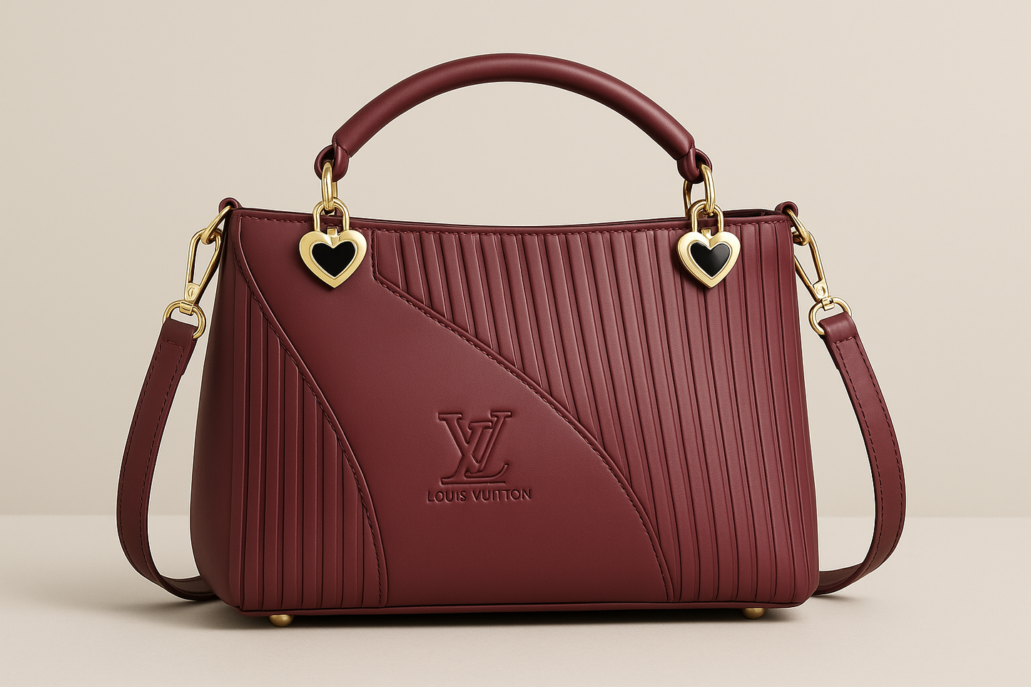 Elegant Maroon Louis Vuitton Handbag with Heart Charm Details